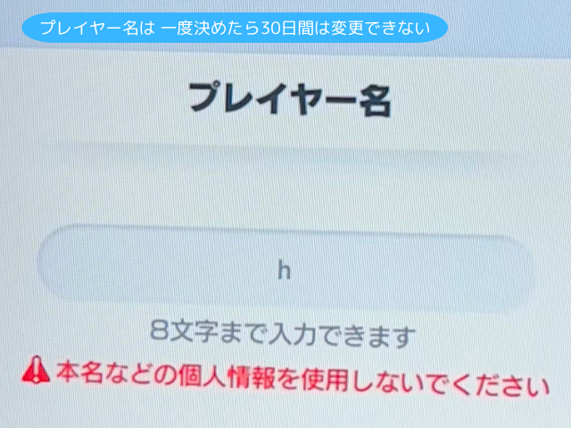 プレイヤー名は 一度決めたら30日間は変更できない