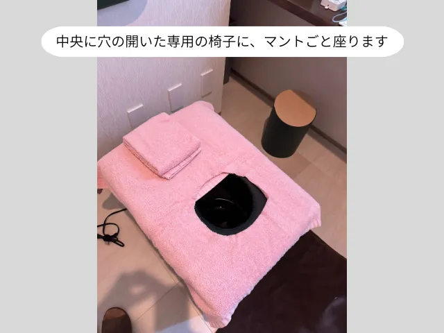 中央に穴の開いた専用の椅子に、マントごと座ります