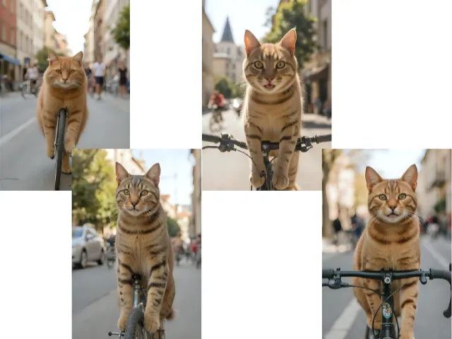 「ネコが自転車で走る」を生成