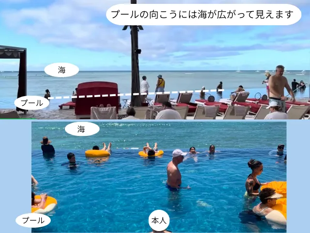 プールの向こうには海が広がって見えます