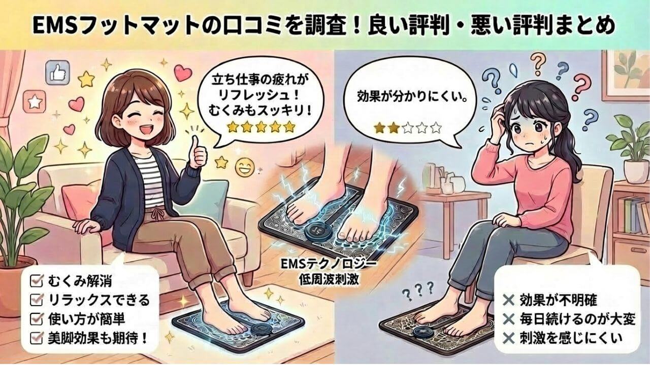 EMSフットマットの口コミを調査！良い評判・悪い評判まとめ 