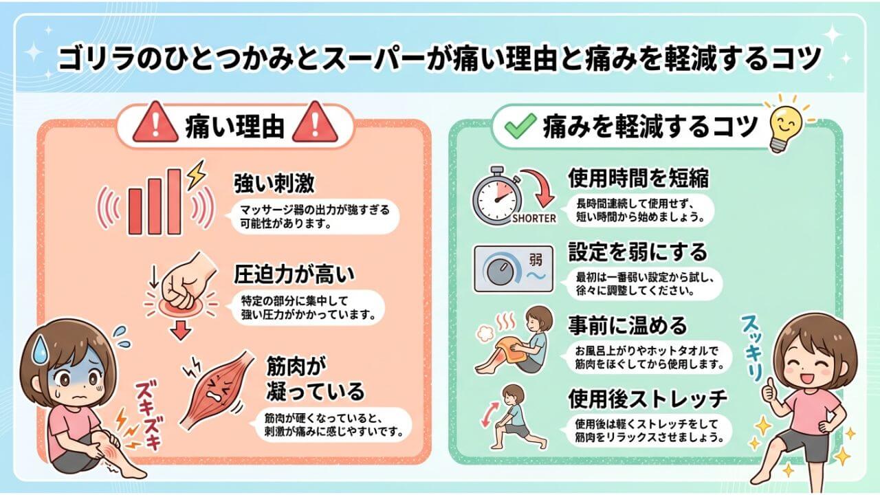 ゴリラのひとつかみとスーパーが痛い理由と痛みを軽減するコツ