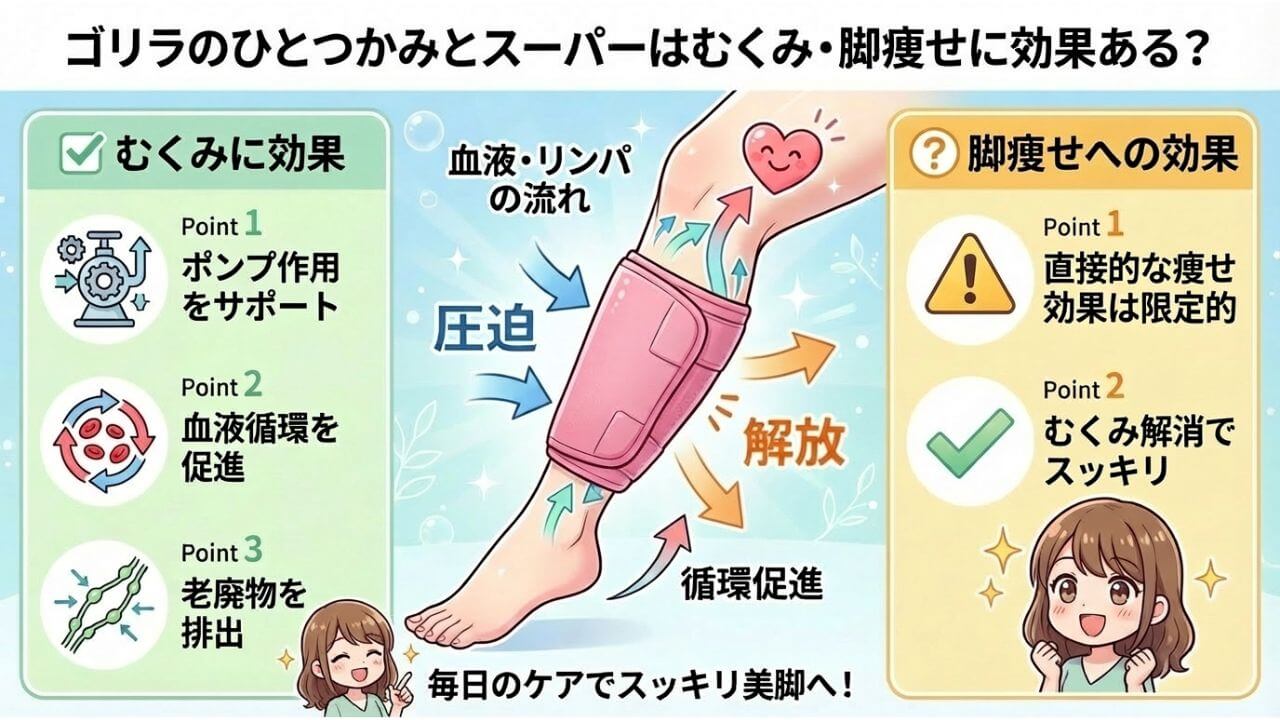 ゴリラのひとつかみとスーパーはむくみ・脚痩せに効果ある？ 