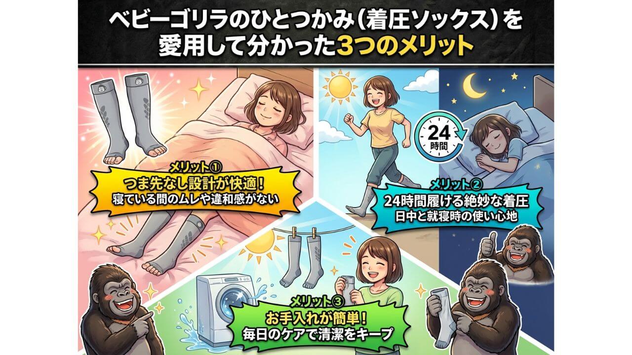 ベビーゴリラのひとつかみ（着圧ソックス）を愛用して分かった3つのメリット 