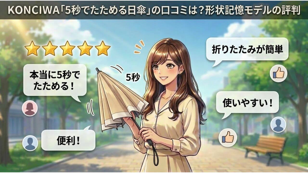 KONCIWA「5秒でたためる日傘」の口コミは？形状記憶モデルの評判 