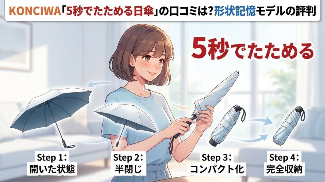 KONCIWA「5秒でたためる日傘」の口コミは？形状記憶モデルの評判