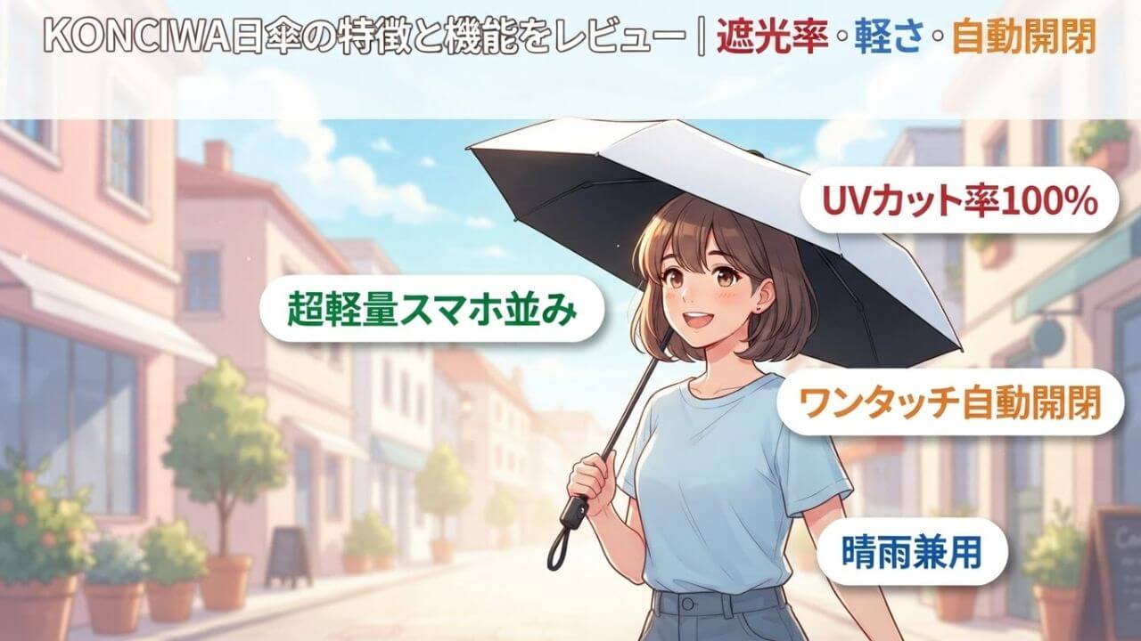 KONCIWA日傘の特徴と機能をレビュー｜遮光率・軽さ・自動開閉