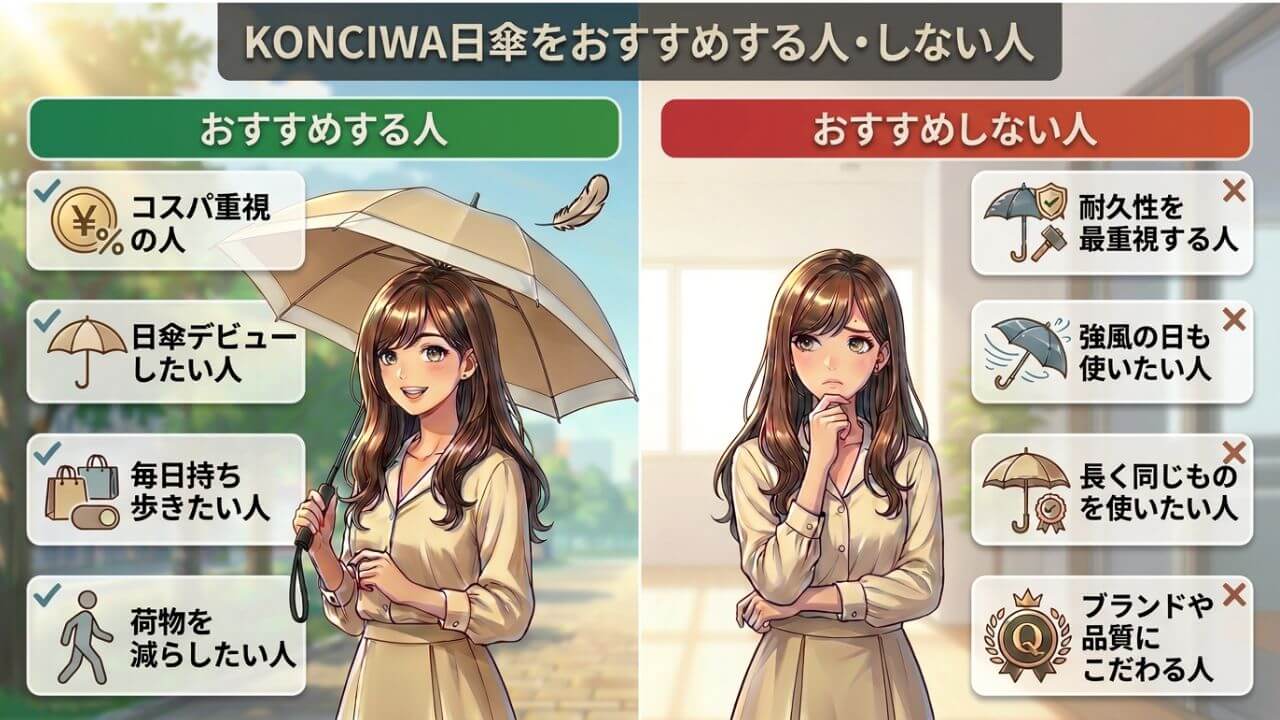 KONCIWA日傘をおすすめする人・しない人 