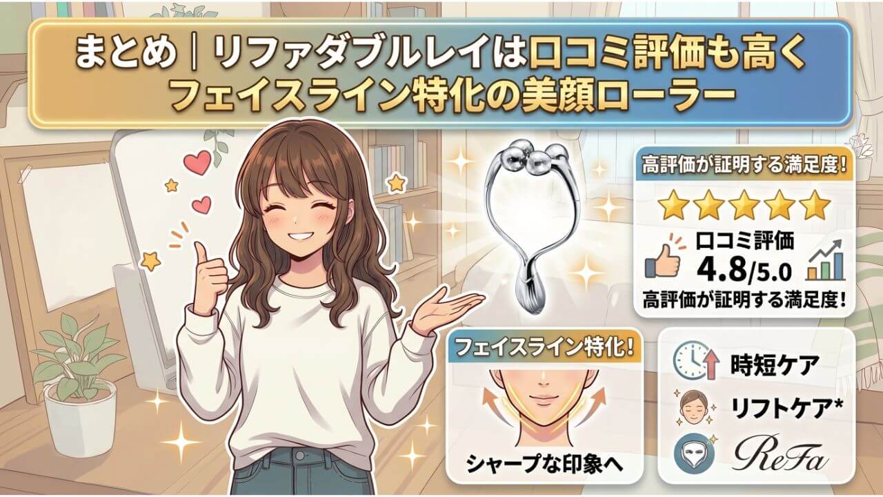まとめ｜リファダブルレイは口コミ評価も高くフェイスライン特化の美顔ローラー 