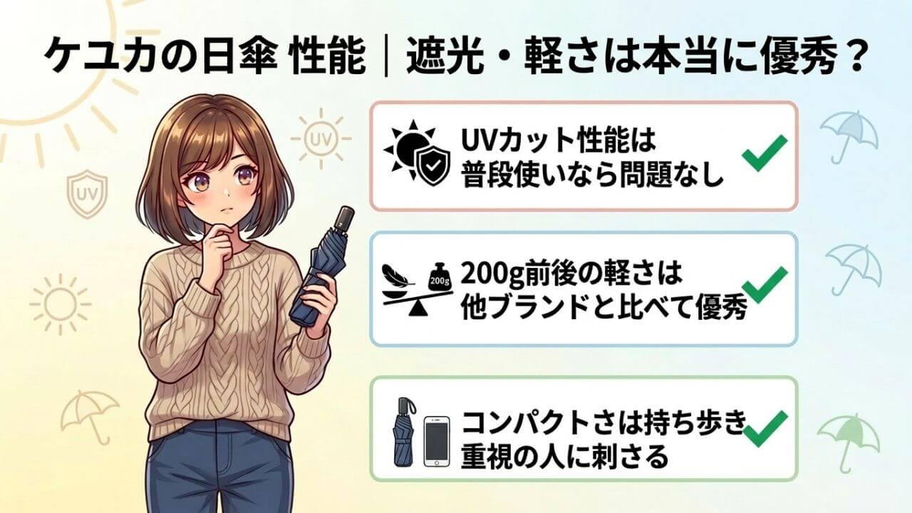 ケユカの日傘 性能｜遮光・軽さは本当に優秀？ 