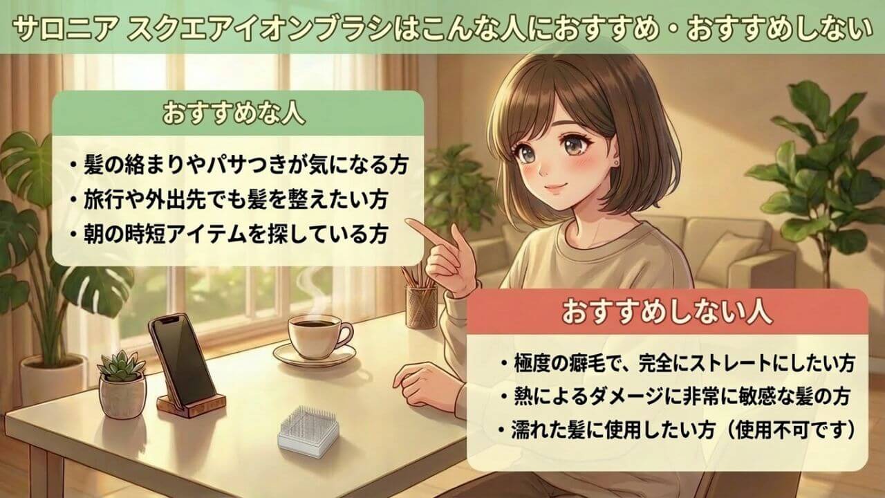 サロニア スクエアイオンブラシはこんな人におすすめ・おすすめしない 