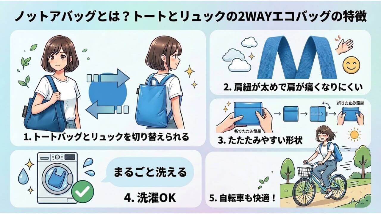 ノットアバッグとは？トートとリュックの2WAYエコバッグの特徴 