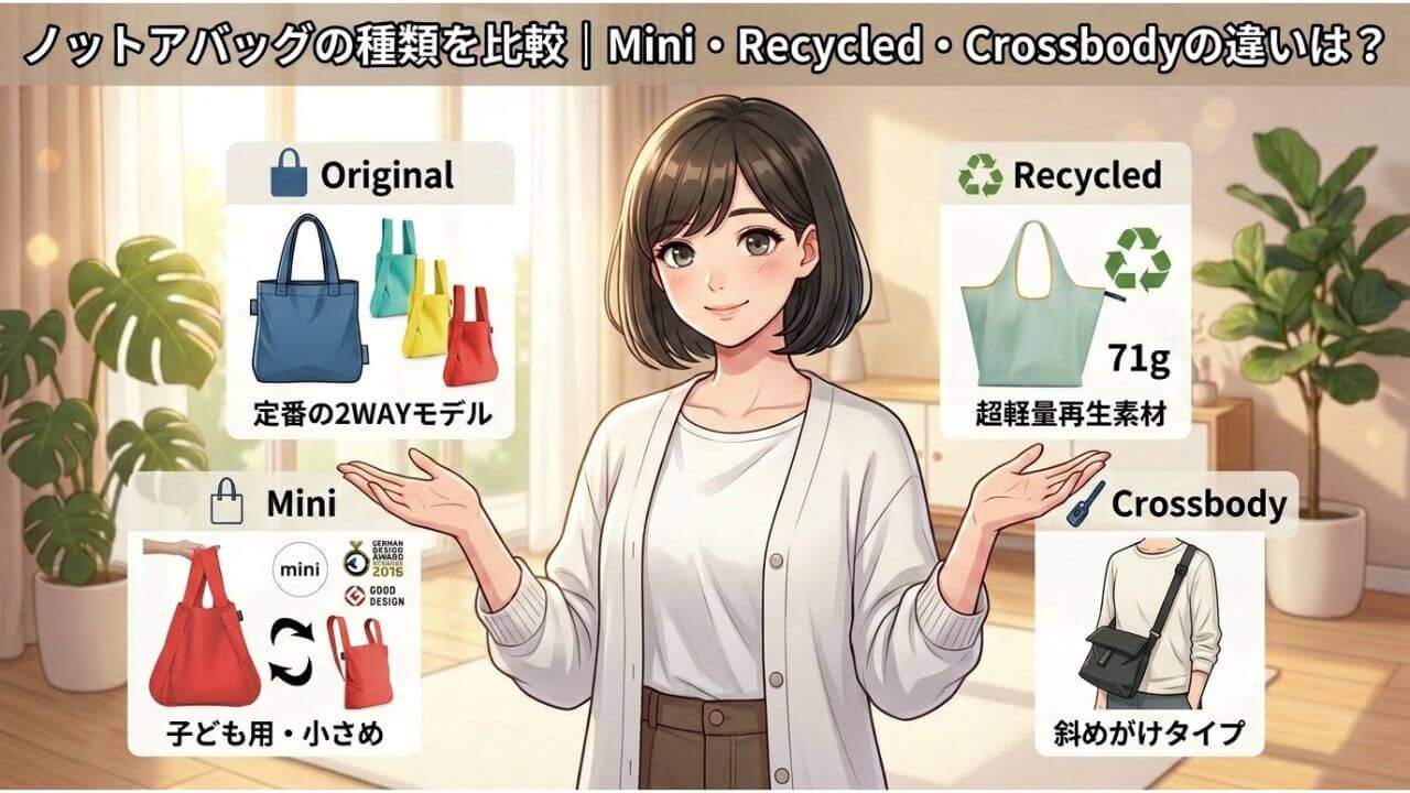 ノットアバッグの種類を比較 Mini・Recycled・Crossbodyの違いは？ 