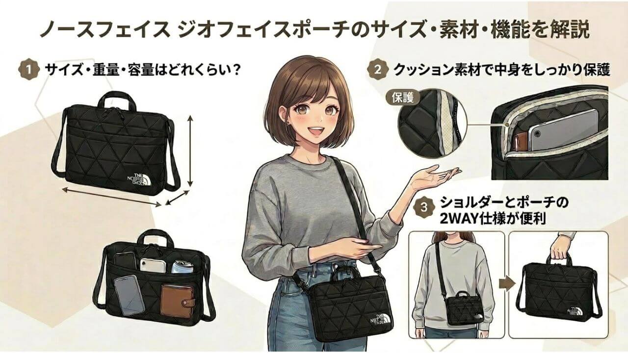 ノースフェイス ジオフェイスポーチのサイズ・素材・機能を解説 