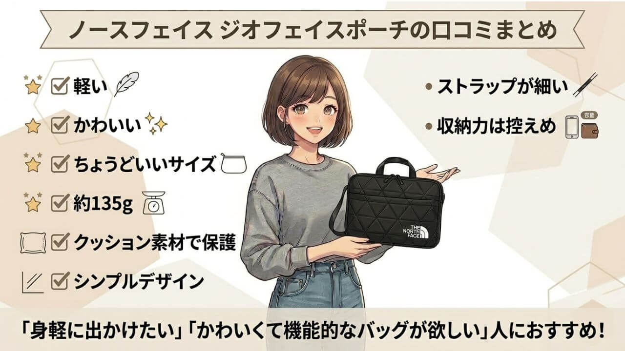 ノースフェイス ジオフェイスポーチの口コミまとめ 