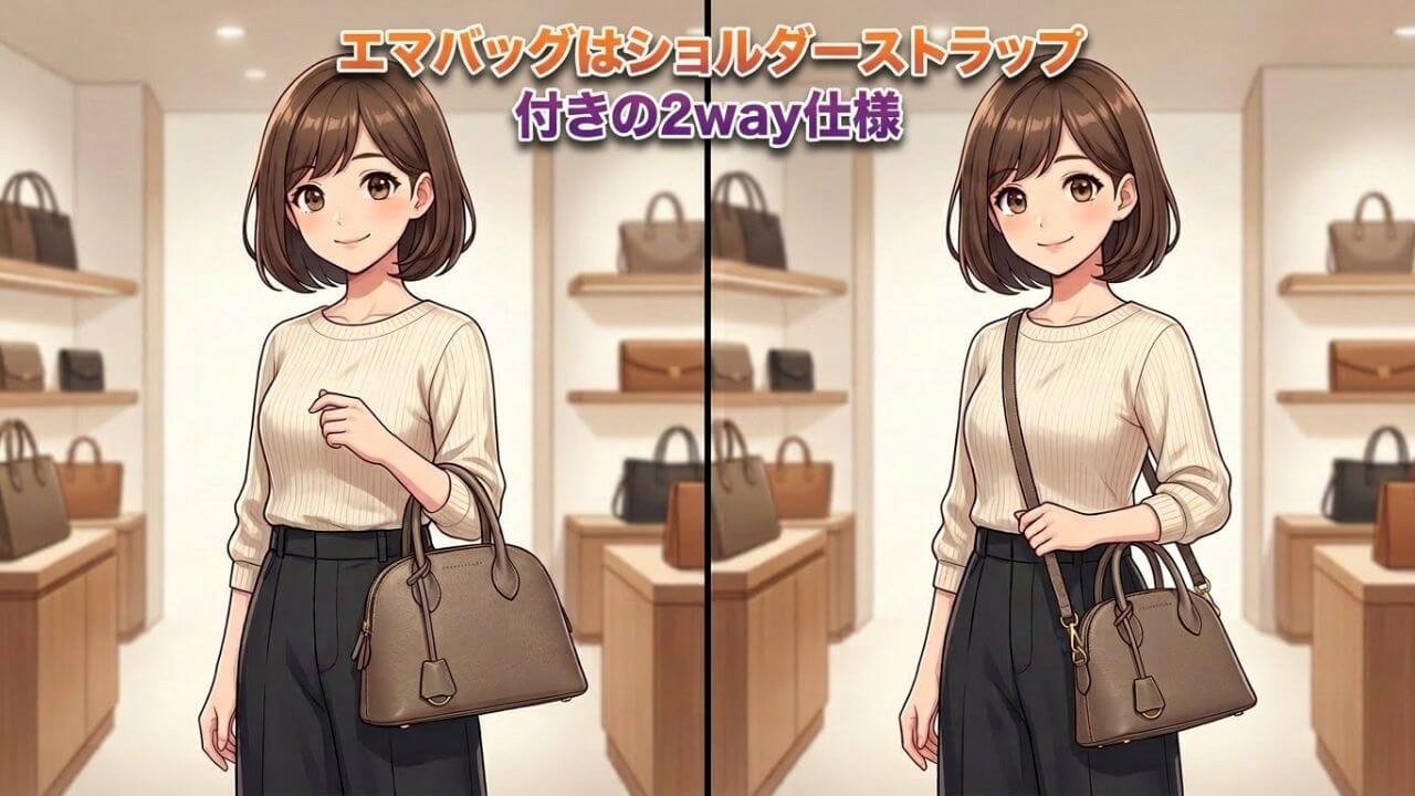 エマバッグはショルダーストラップ付きの2way仕様