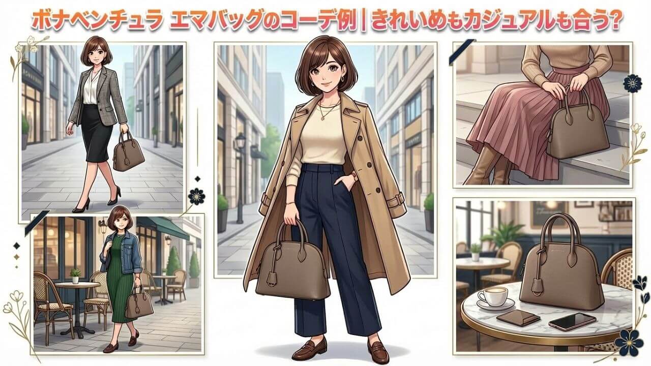 ボナベンチュラ エマバッグのコーデ例｜きれいめもカジュアルも合う？ 