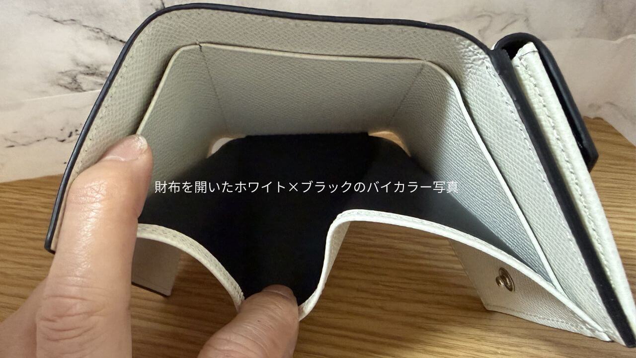 財布を開いたホワイト×ブラックのバイカラー写真