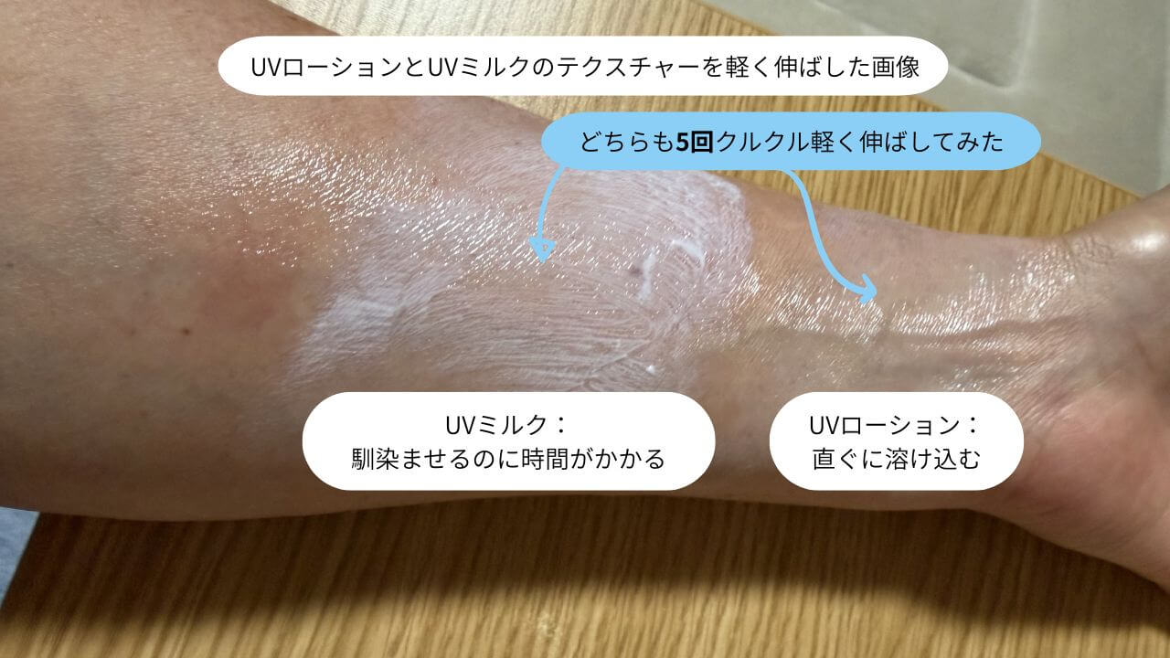 UVローションとUVミルクのテクスチャーを軽く伸ばした画像